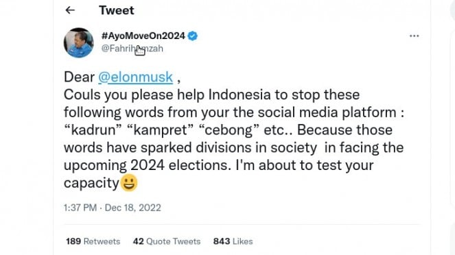 Senggol Elon Musk di Twitter, Fahri Minta Kata Kampret-Kadrun Bisa Disetop