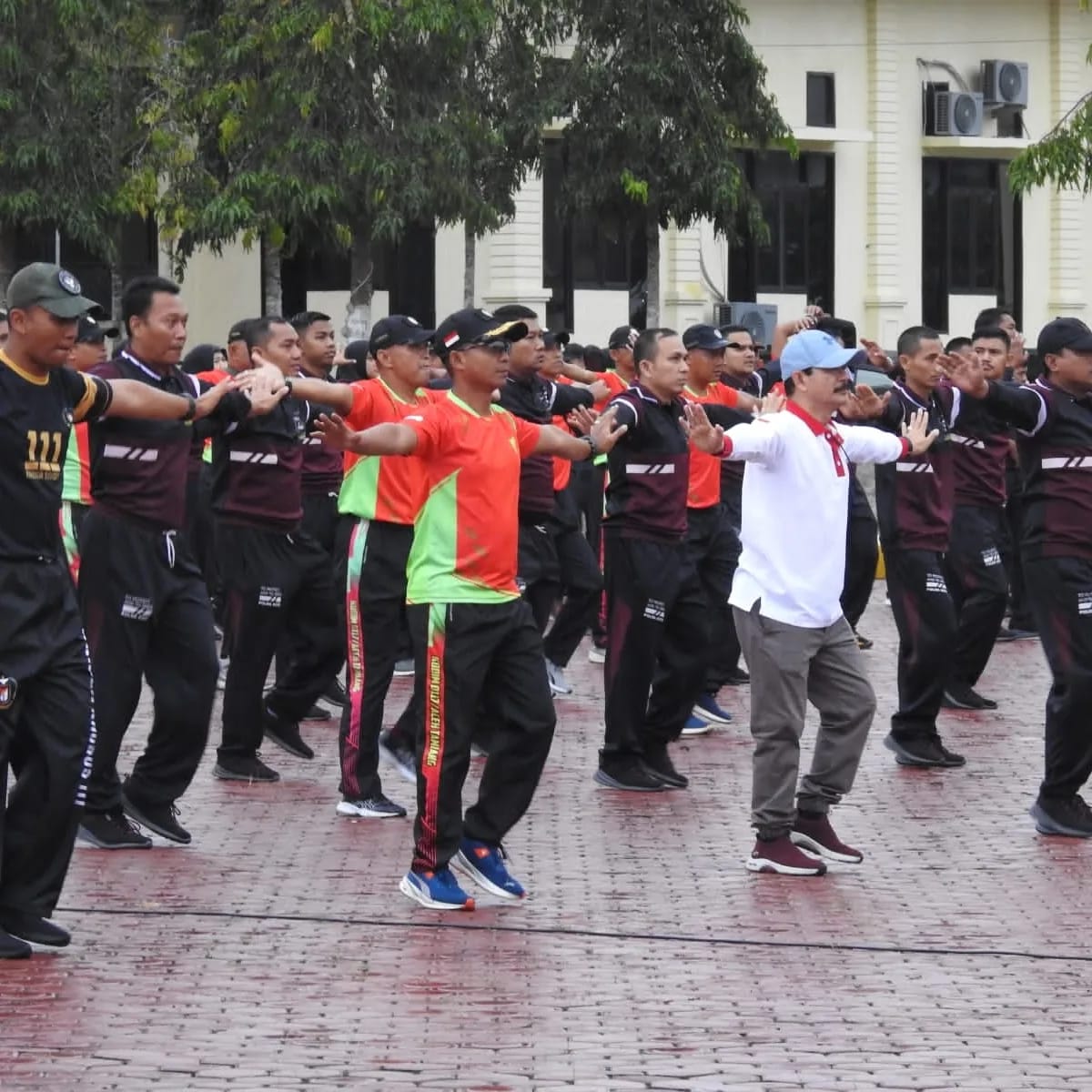 Tingkatkan Senergitas Polres Aceh Tamiang Bersama Forkopimda adakan Senam Bersama