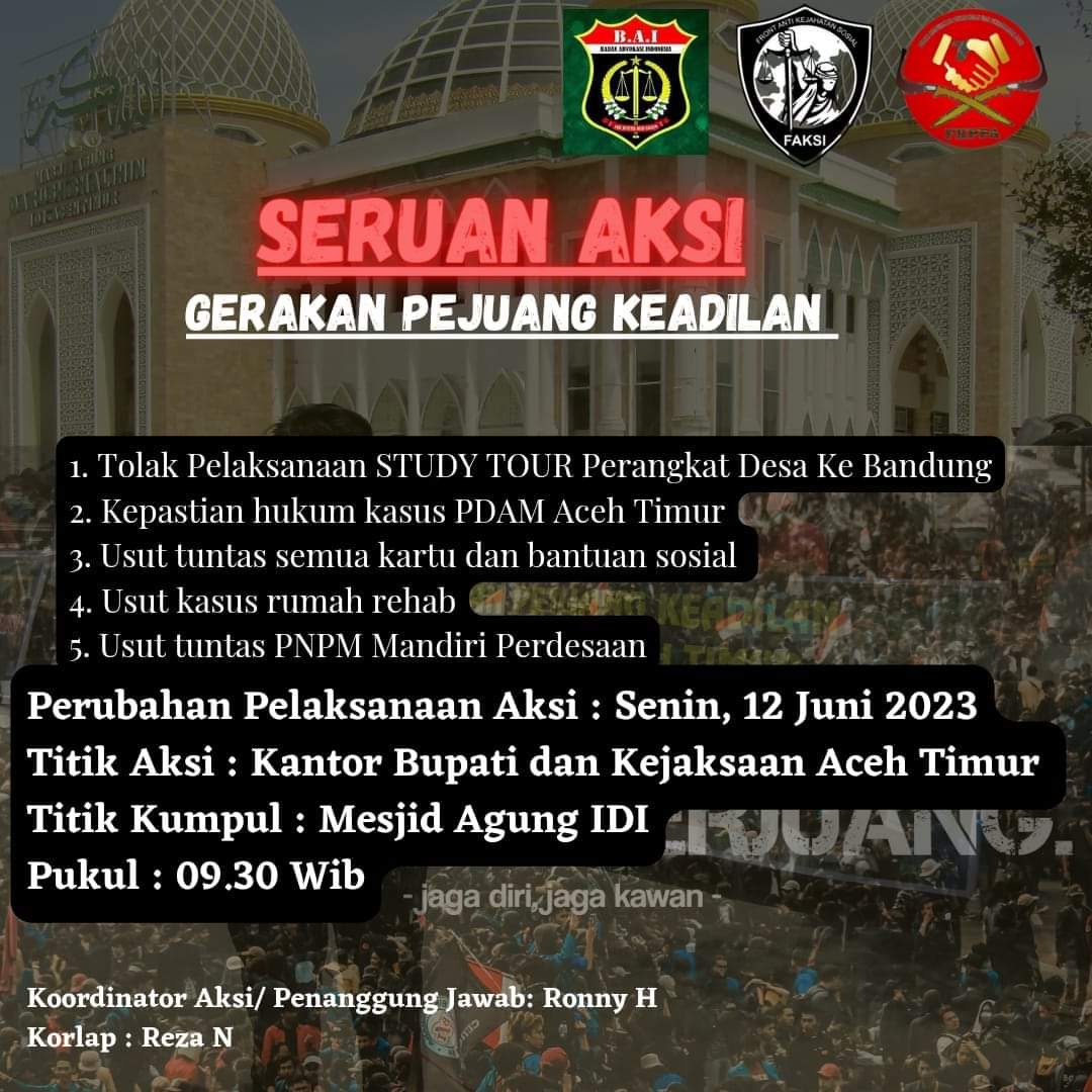 Demonstran Bakal Gelar Aksi Kepung Kejaksaan Aceh Timur