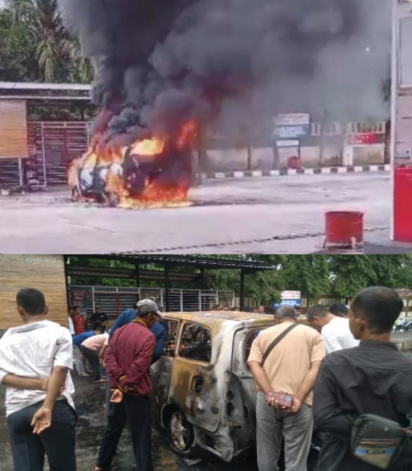 Breaking News: Sebuah Mobil Innova Hangus Terbakar di SPBU Suak Puntong Nagan Raya