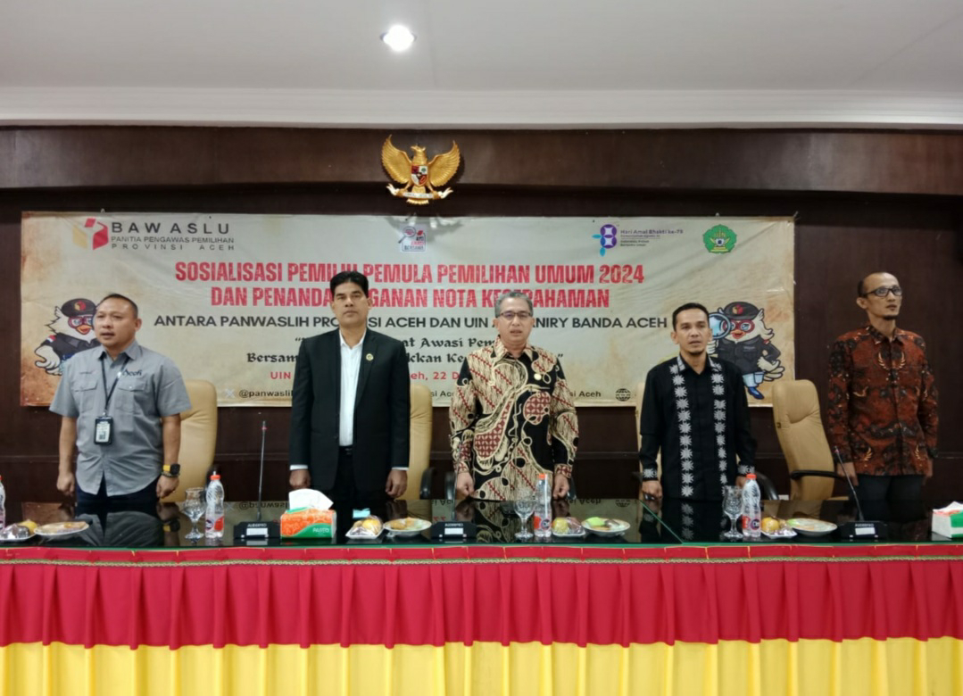 Panwaslih Provinsi Aceh melaksanakan Sosialisasi Pemilih Pemula Pemilihan Umum 2024 di aula UIN Ar Raniry