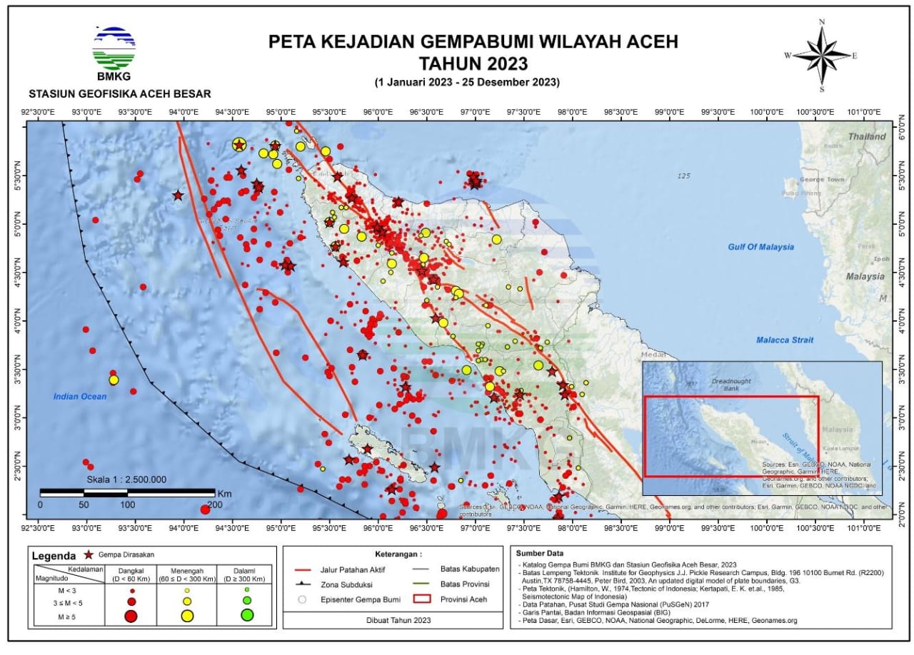 BMKG Catat 1.202 Gempa Bumi Guncang Aceh Sepanjang 2023