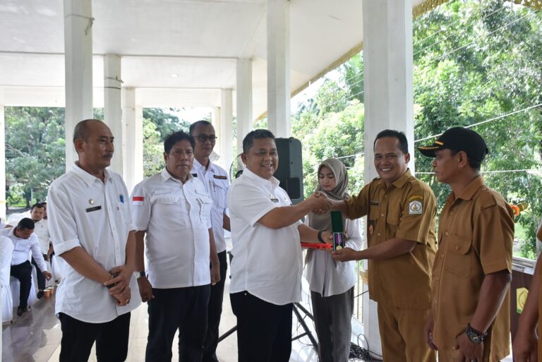 Pj Bupati Aceh Tamiang Drs Asra memberikan Pin Pada 10 Desa Mandiri