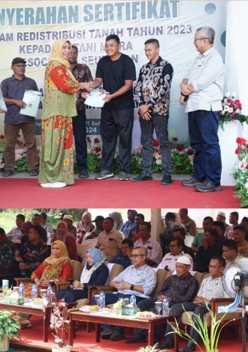 Pj Bupati Nagan Raya Meyerahkan Sertifikat Redistribusi Tanah Petani Mitra Pt Socfindo Seunagan