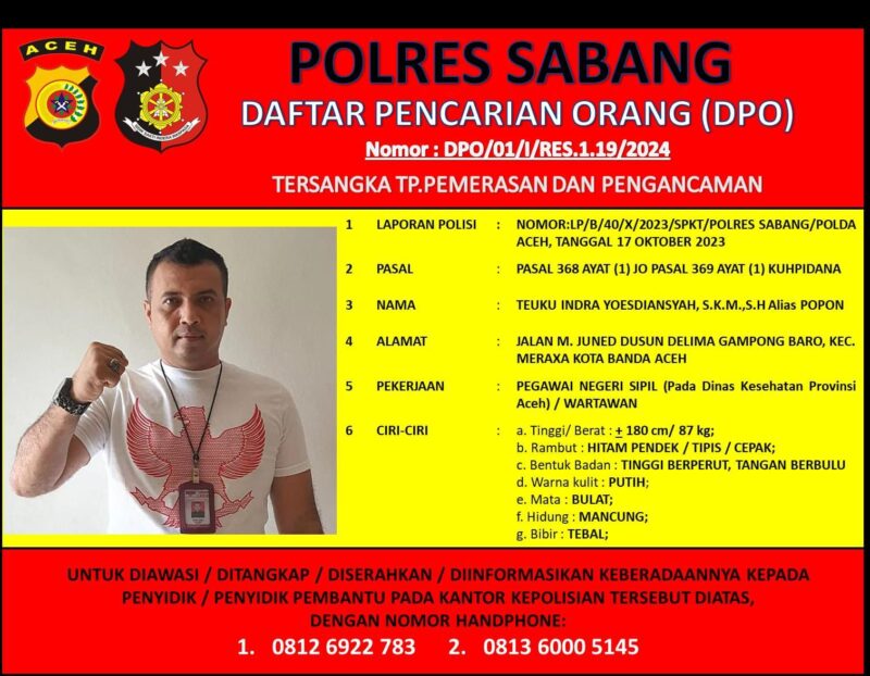 Polres Sabang Keluarkan Daftar Pencarian Orang