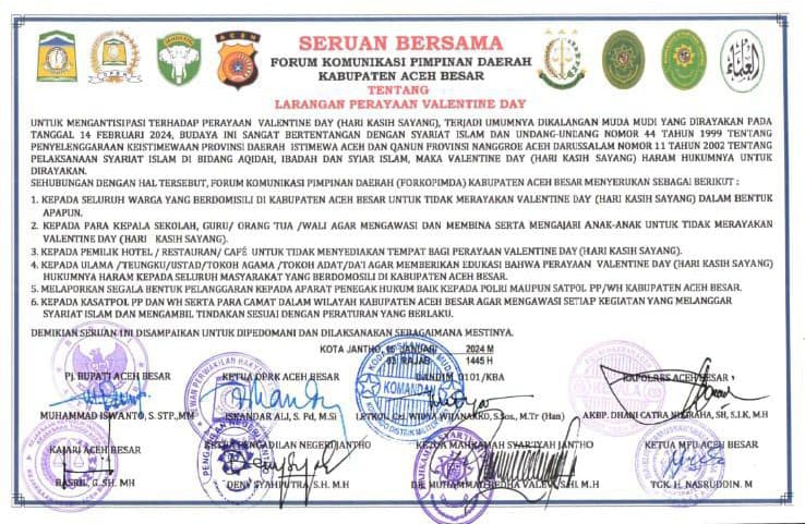 Aceh Besar Larang Keras Perayaan Valentine