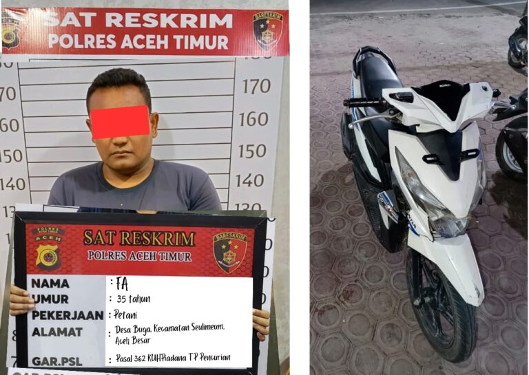 Reskrim Aceh Timur Ringkus Pelaku Bawa kabur Motor di Idi Rayeuk, Modus Minta Antar