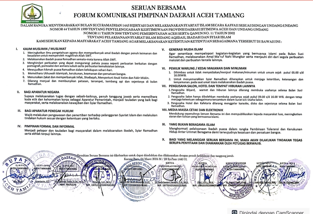 Pemkab Aceh Tamiang Bersama Forkopimda Keluarkan Surat Edaran Di Bulan Rahmadan 1445 H