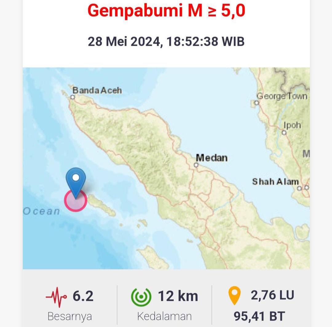 Guncang Barat Selatan Aceh, Gempa 6,2 SR