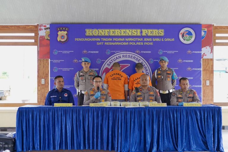 Polres Pidie Amankan Dua Pengedar Beserta BB 6 Kg Sabu