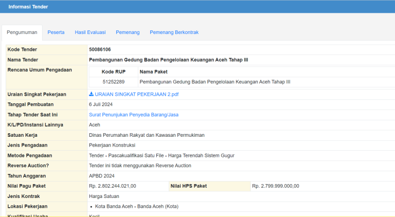 Pemerintah Aceh Lelang Pembangunan Gedung BPKA Tahap III