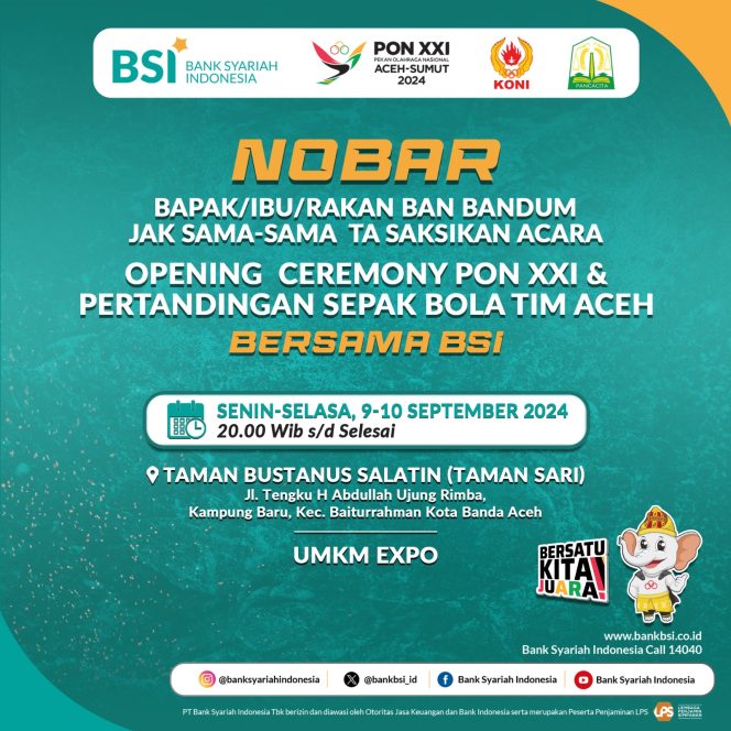 Yuk Hadir, 9 dan 10 September BSI Gelar Nobar di Taman Sari