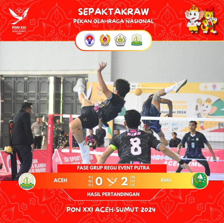 Sepak Takraw PON XXI Aceh Berhadapan Dengan Riau Skor 0-2