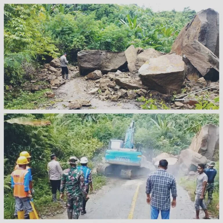 Batu Berukuran Besar Tutupi Akses Badan Jalan Uning – Pamar