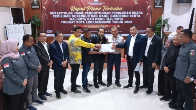 Rapat Pleno Terbuka Rekapitulasi Hasil Penghitungan Suara Pilkada 2024 Kota Lhokseumawe Resmi Selesai