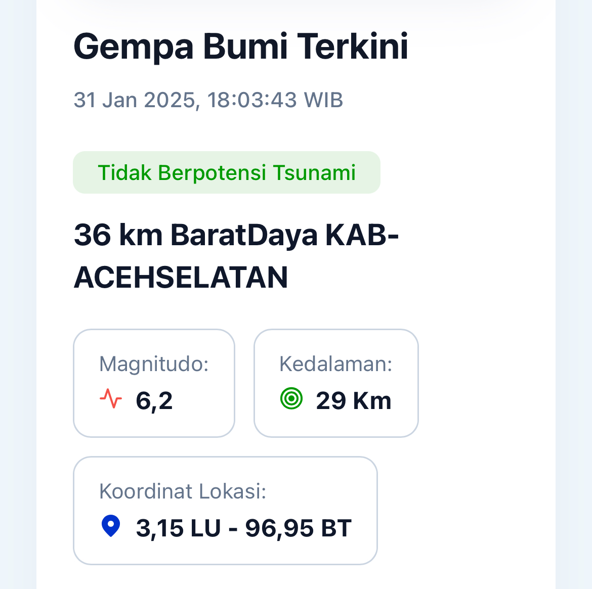 Breaking News: Gempa M6,2 Guncang Aceh 