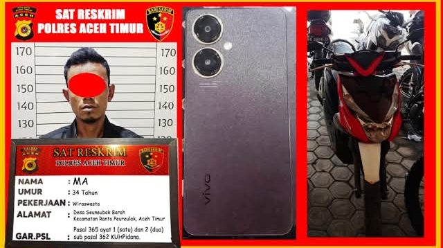 Modus Sasar Dasbor Motor, Pelaku Curas di Aceh Timur Tertangkap Usai Jual Barang Bukti