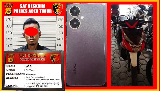 Modus Sasar Dasbor Motor, Pelaku Curas di Aceh Timur Tertangkap Usai Jual Barang Bukti