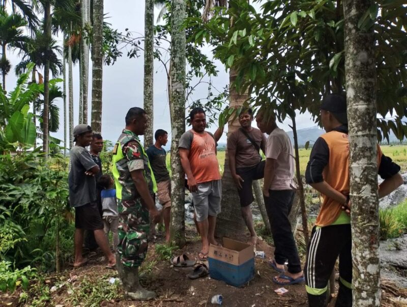 Babinsa Bersama Warga Cek Irigasi Sawah