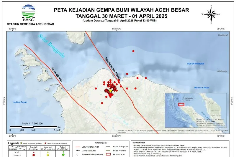 Aceh Besar Diguncang 47 Kali Gempa