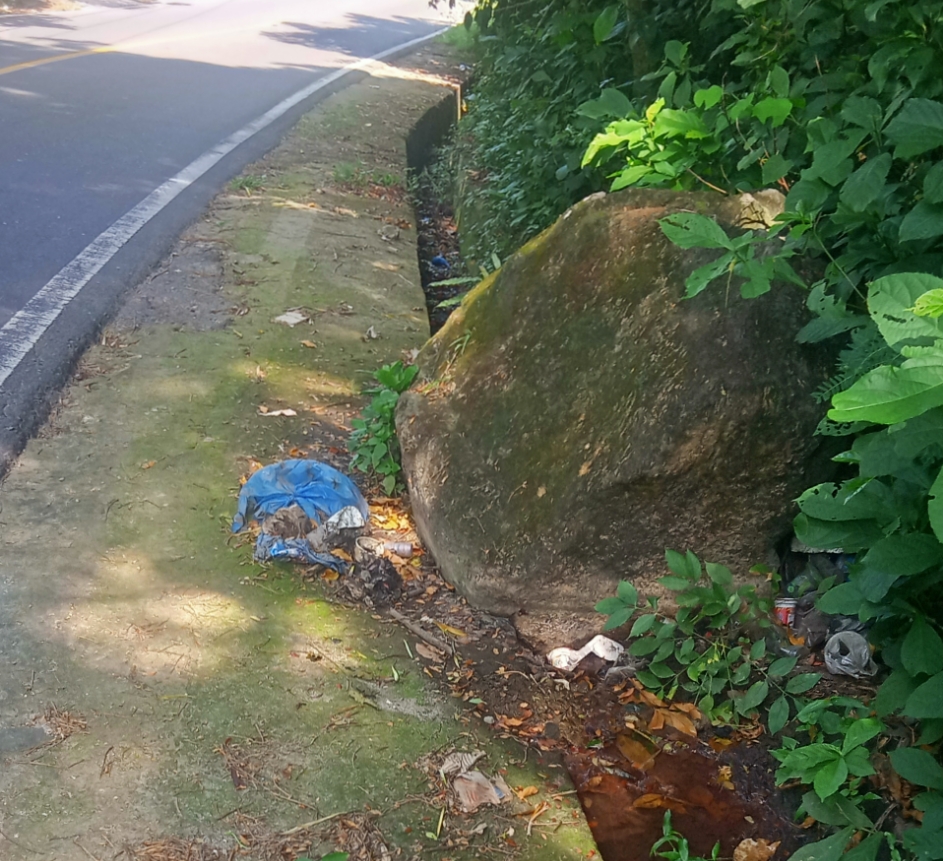 Pembiaran batu diatas parit jalan nasional