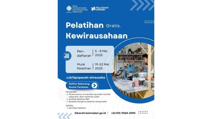 BPVP Banda Aceh Tawarkan Pelatihan Wirausaha Gratis, Ini Jadwal dan Syaratnya