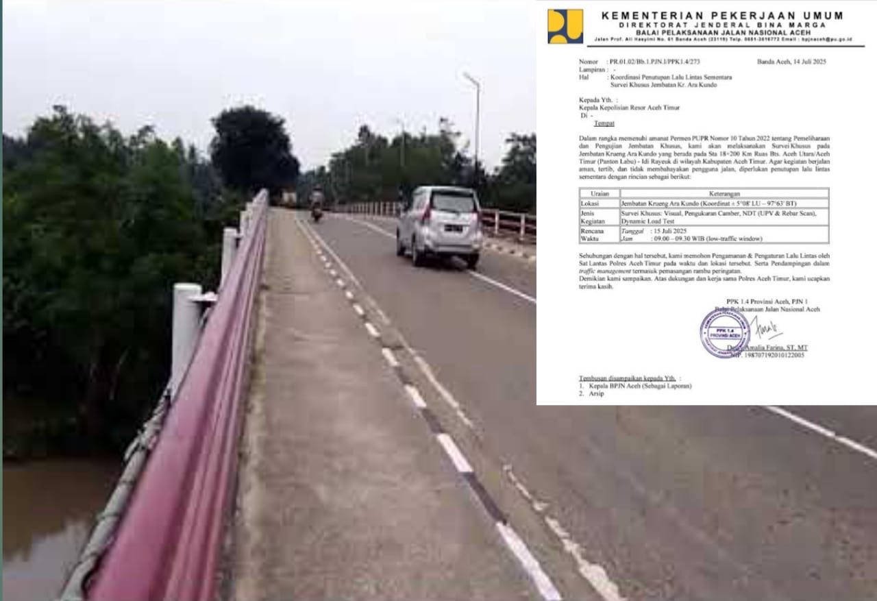 Perhatian! Jembatan Arakundo Ditutup Sementara Besok Pagi