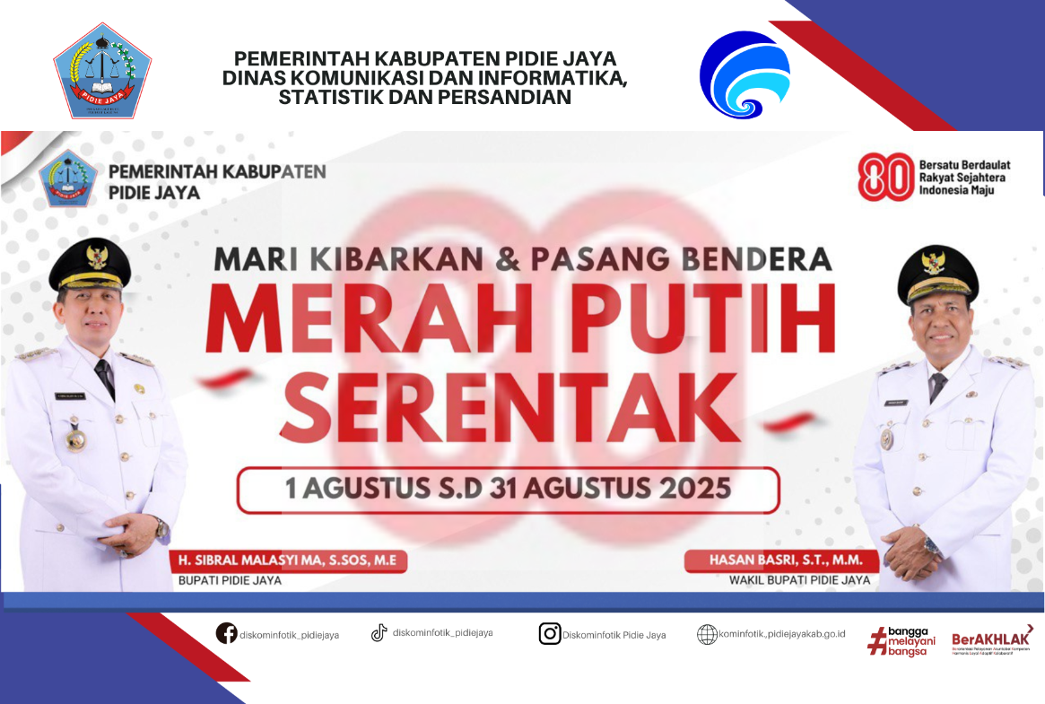 Bupati dan Wakil Bupati Pidie Jaya Ajak Warga Kibarkan Bendera Merah Putih Sambut HUT ke-80 RI