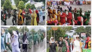 Semangat Persit Kodim Simeulue Meriahkan Karnaval Hari Jadi ke-26 Kabupaten Simeulue, Meski Diguyur Hujan