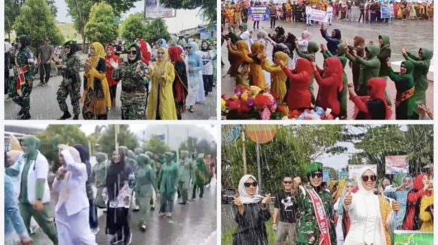 Semangat Persit Kodim Simeulue Meriahkan Karnaval Hari Jadi ke-26 Kabupaten Simeulue, Meski Diguyur Hujan