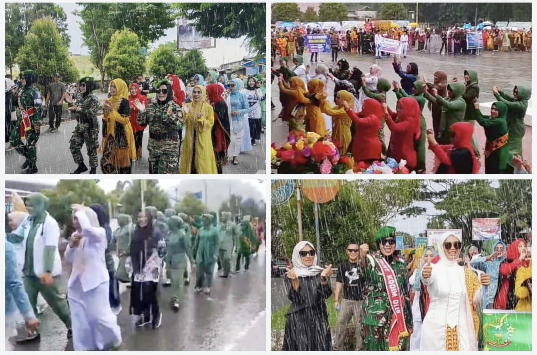 Semangat Persit Kodim Simeulue Meriahkan Karnaval Hari Jadi ke-26 Kabupaten Simeulue, Meski Diguyur Hujan