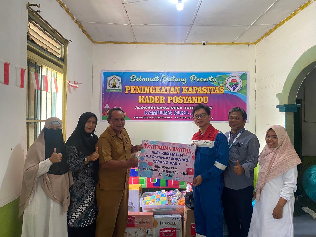 Pertamina EP Rantau Dukung Pencegahan Stunting Lewat Bantuan Alat Posyandu Kampung Sukajadi